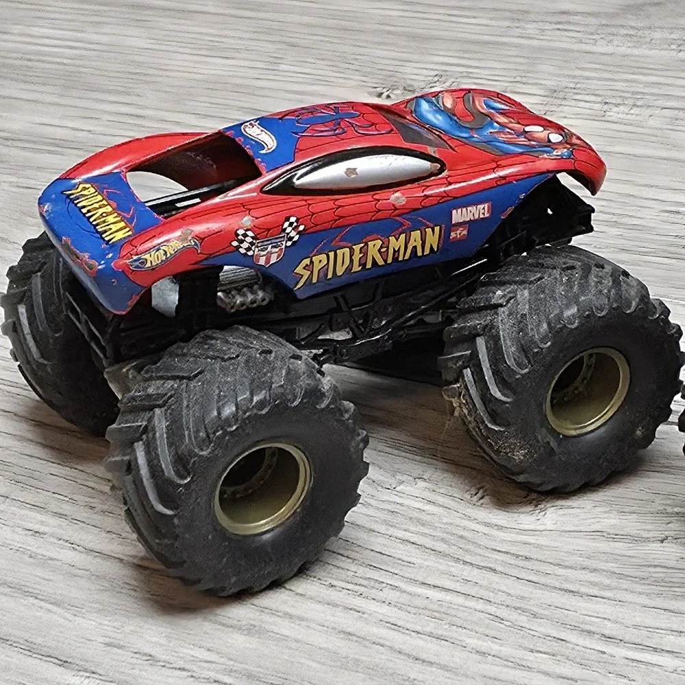 Hotwheels Monster Trucks Lot - Spider-Man, Captin America, Rare Dark Spider-Man